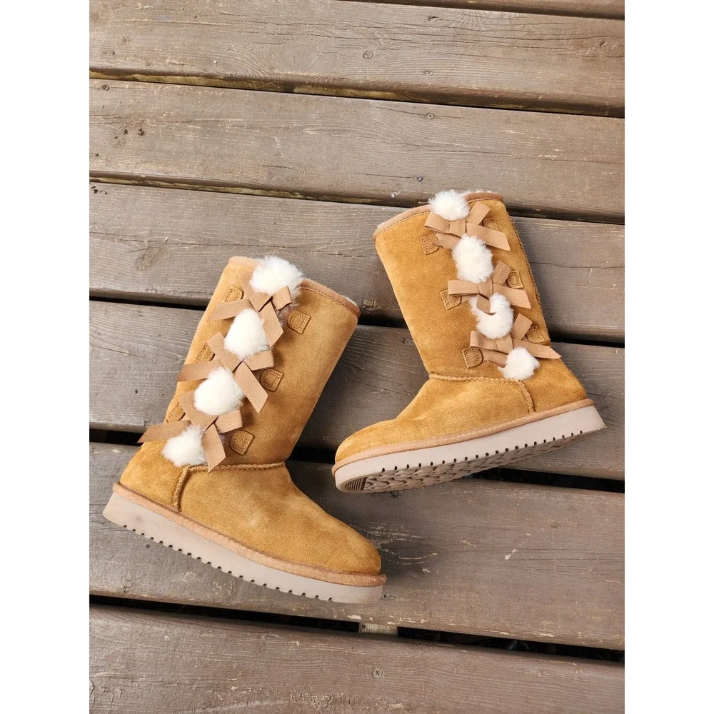 Koolaburra‎ by UGG Victoria Tall Boots Chestnut Suede Bows Size 5 1015875
